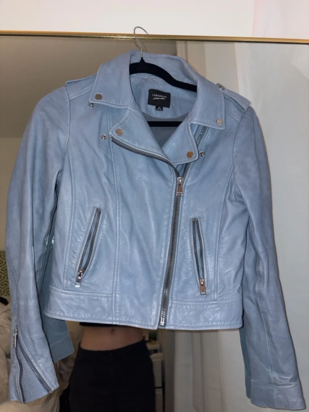 LAMARQUE Donna Blue Leather Moto Jacket XS - Picture 2 of 7